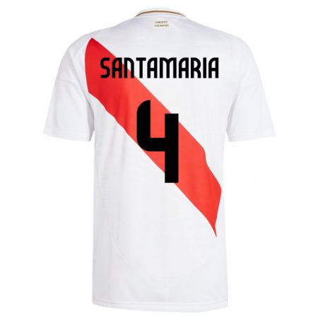 Kandiny Homme Maillot Pérou Anderson Santamaría #4 Blanc Tenues Domicile 24-26 T-Shirt