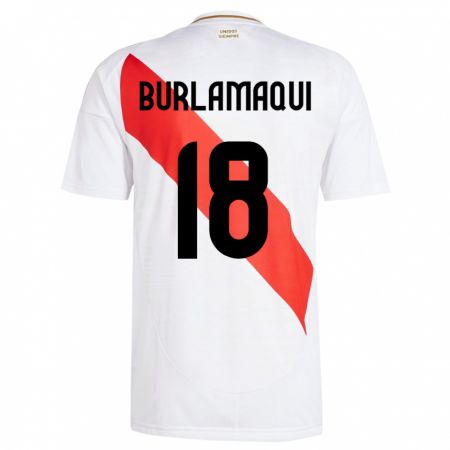 Kandiny Homme Maillot Pérou Alessandro Burlamaqui #18 Blanc Tenues Domicile 24-26 T-Shirt