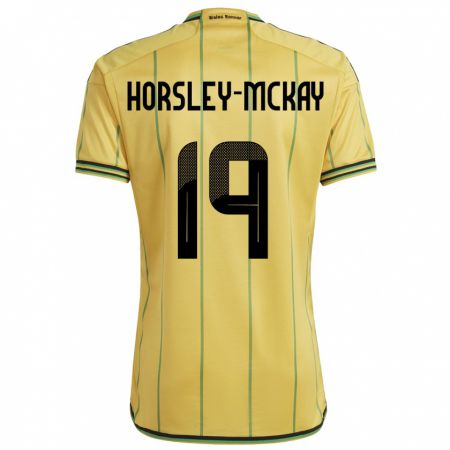 Kandiny Homme Maillot Jamaïque Kyron Horsley-Mckay #19 Jaune Tenues Domicile 24-26 T-Shirt