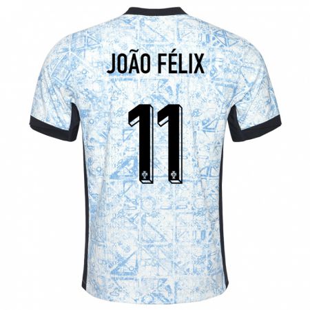 Kandiny Homme Maillot Portugal Joao Felix #11 Bleu Crème Tenues Extérieur 24-26 T-Shirt