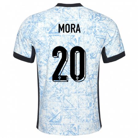 Kandiny Homme Maillot Portugal Rodrigo Mora #20 Bleu Crème Tenues Extérieur 24-26 T-Shirt