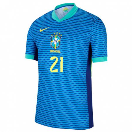 Kandiny Homme Maillot Brésil Matheus Cunha #21 Bleu Tenues Extérieur 24-26 T-Shirt