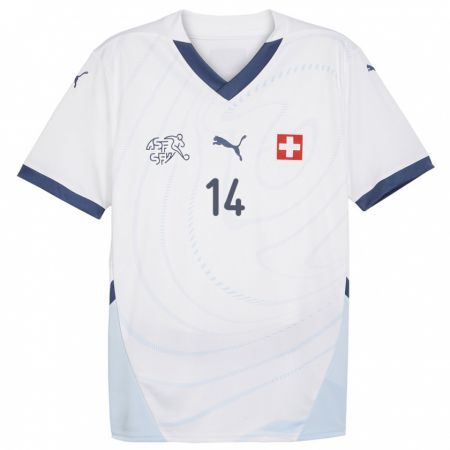 Kandiny Homme Maillot Suisse Federico Crescenti #14 Blanc Tenues Extérieur 24-26 T-Shirt