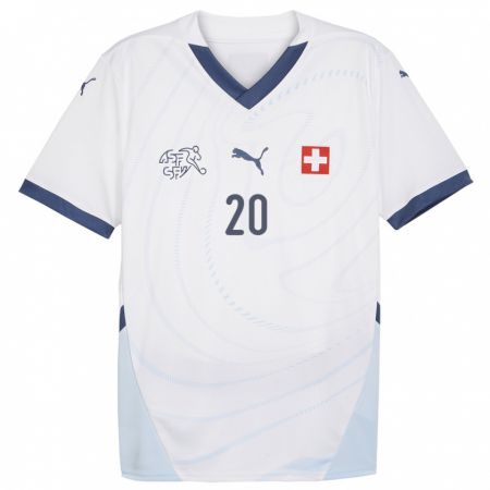 Kandiny Homme Maillot Suisse Michel Aebischer #20 Blanc Tenues Extérieur 24-26 T-Shirt