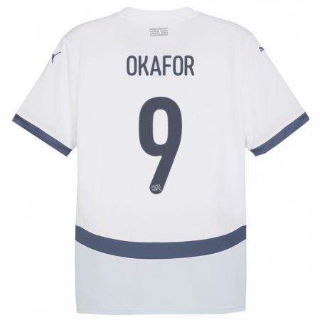 Kandiny Homme Maillot Suisse Noah Okafor #9 Blanc Tenues Extérieur 24-26 T-Shirt