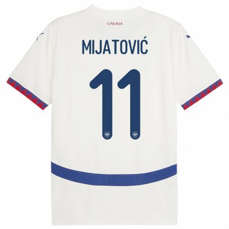 Kandiny Homme Maillot Serbie Jovan Mijatovic #11 Blanc Tenues Extérieur 24-26 T-Shirt