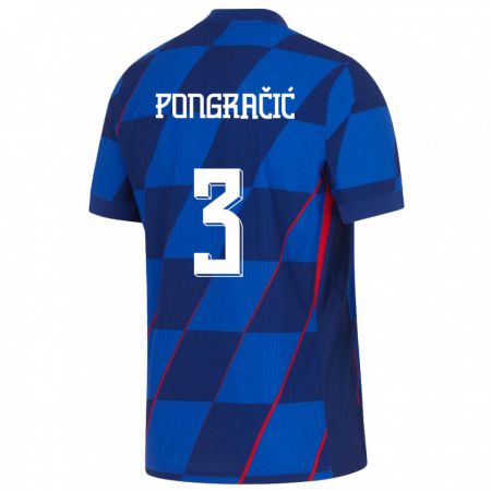 Kandiny Homme Maillot Croatie Marin Pongracic #3 Bleu Tenues Extérieur 24-26 T-Shirt