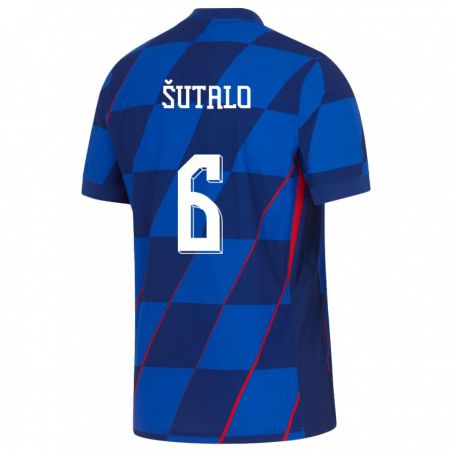 Kandiny Homme Maillot Croatie Josip Sutalo #6 Bleu Tenues Extérieur 24-26 T-Shirt