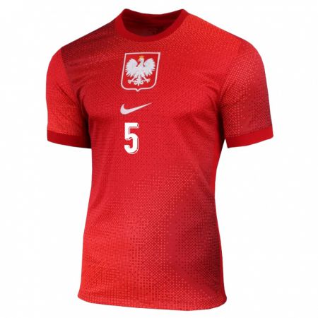 Kandiny Homme Maillot Pologne Jan Bednarek #5 Rouge Tenues Extérieur 24-26 T-Shirt