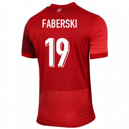 Kandiny Homme Maillot Pologne Jan Faberski #19 Rouge Tenues Extérieur 24-26 T-Shirt