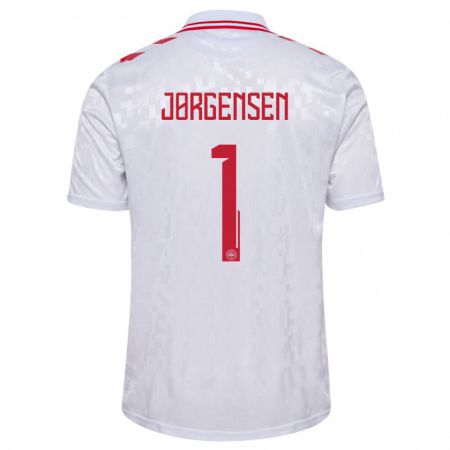 Kandiny Homme Maillot Danemark Filip Jørgensen #1 Blanc Tenues Extérieur 24-26 T-Shirt