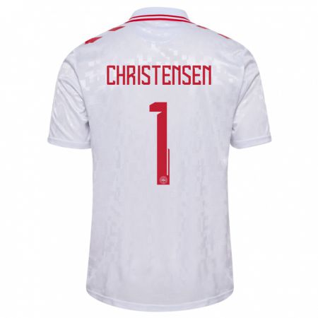 Kandiny Homme Maillot Danemark Lene Christensen #1 Blanc Tenues Extérieur 24-26 T-Shirt