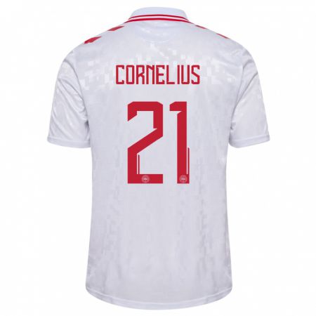 Kandiny Homme Maillot Danemark Andreas Cornelius #21 Blanc Tenues Extérieur 24-26 T-Shirt