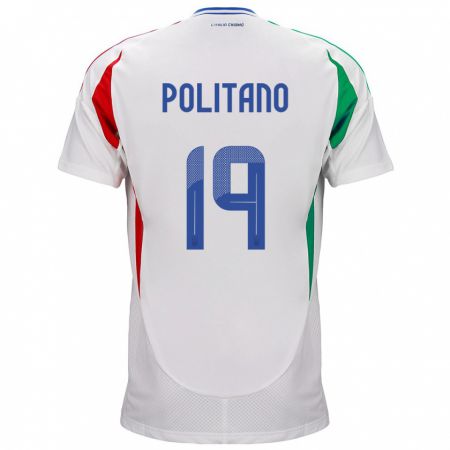 Kandiny Homme Maillot Italie Matteo Politano #19 Blanc Tenues Extérieur 24-26 T-Shirt
