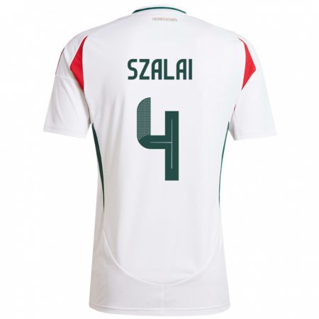 Kandiny Homme Maillot Hongrie Attila Szalai #4 Blanc Tenues Extérieur 24-26 T-Shirt