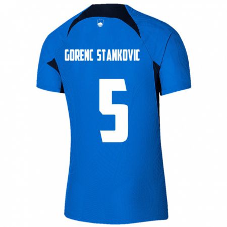 Kandiny Homme Maillot Slovénie Jon Gorenc Stankovic #5 Bleu Tenues Extérieur 24-26 T-Shirt