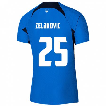 Kandiny Homme Maillot Slovénie Adrian Zeljkovic #25 Bleu Tenues Extérieur 24-26 T-Shirt