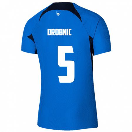 Kandiny Homme Maillot Slovénie Dominik Drobnic #5 Bleu Tenues Extérieur 24-26 T-Shirt