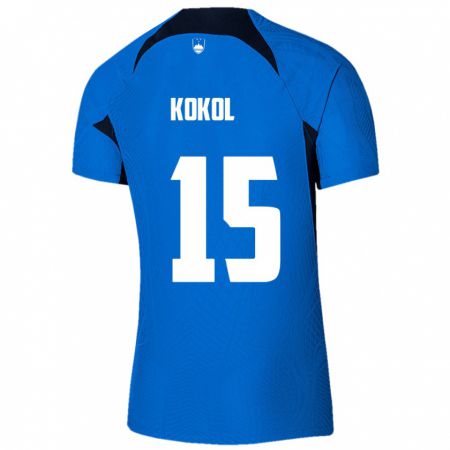 Kandiny Homme Maillot Slovénie Luka Kokol #15 Bleu Tenues Extérieur 24-26 T-Shirt