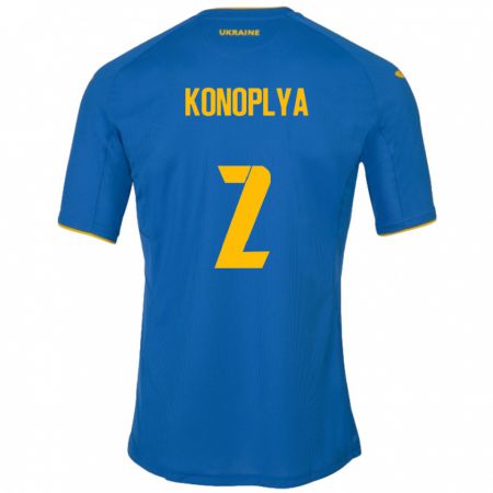 Kandiny Homme Maillot Ukraine Yukhym Konoplya #2 Bleu Tenues Extérieur 24-26 T-Shirt