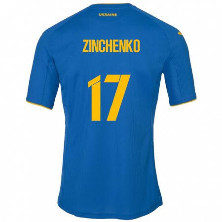 Kandiny Homme Maillot Ukraine Oleksandr Zinchenko #17 Bleu Tenues Extérieur 24-26 T-Shirt