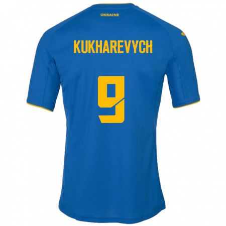 Kandiny Homme Maillot Ukraine Mykola Kukharevych #9 Bleu Tenues Extérieur 24-26 T-Shirt