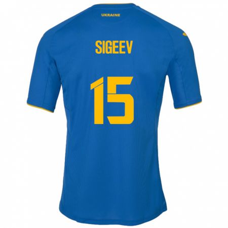 Kandiny Homme Maillot Ukraine Kyrylo Sigeev #15 Bleu Tenues Extérieur 24-26 T-Shirt