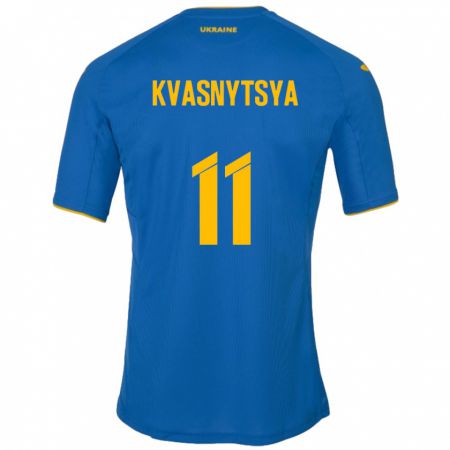 Kandiny Homme Maillot Ukraine Ilya Kvasnytsya #11 Bleu Tenues Extérieur 24-26 T-Shirt