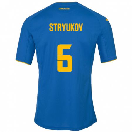 Kandiny Homme Maillot Ukraine Maksym Stryukov #6 Bleu Tenues Extérieur 24-26 T-Shirt