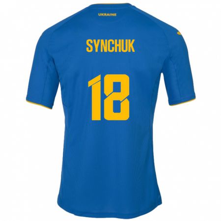 Kandiny Homme Maillot Ukraine Gennadiy Synchuk #18 Bleu Tenues Extérieur 24-26 T-Shirt