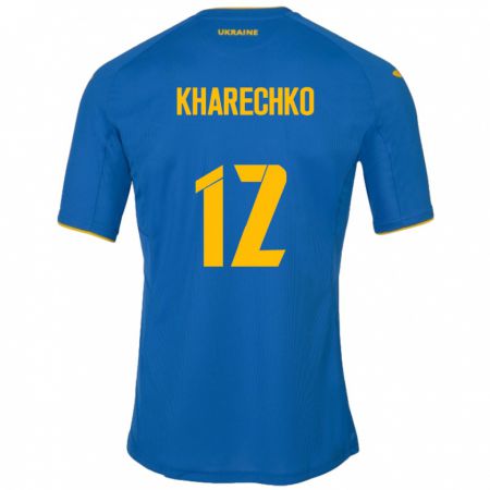 Kandiny Homme Maillot Ukraine Oleksandr Kharechko #12 Bleu Tenues Extérieur 24-26 T-Shirt