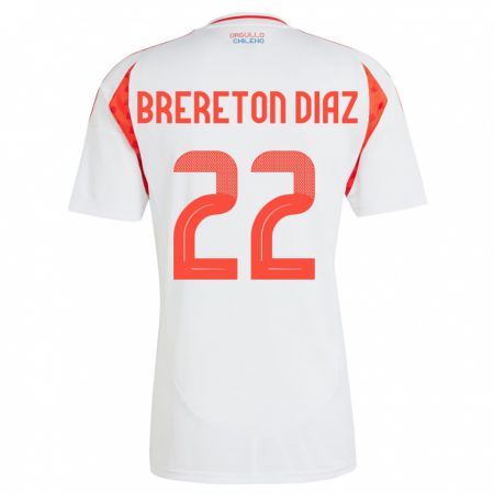 Kandiny Homme Maillot Chili Ben Brereton Díaz #22 Blanc Tenues Extérieur 24-26 T-Shirt