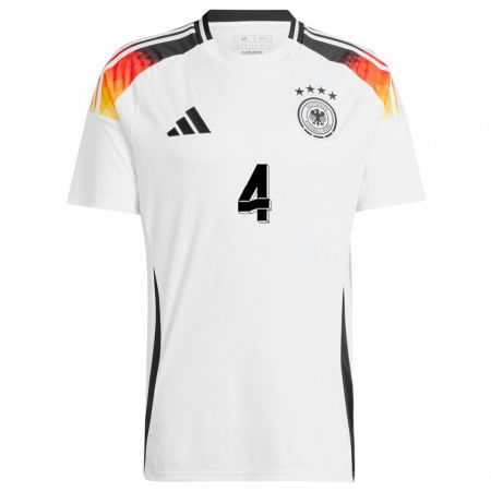 Kandiny Femme Maillot Allemagne Matthias Ginter #4 Blanc Tenues Domicile 24-26 T-Shirt