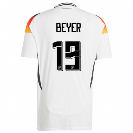 Kandiny Femme Maillot Allemagne Jordan Beyer #19 Blanc Tenues Domicile 24-26 T-Shirt