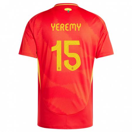Kandiny Femme Maillot Espagne Yeremy Pino #15 Rouge Tenues Domicile 24-26 T-Shirt