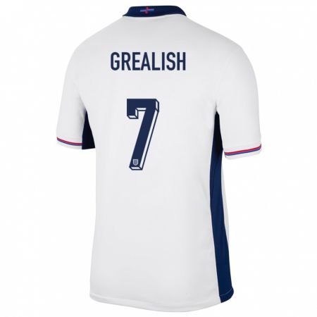 Kandiny Femme Maillot Angleterre Jack Grealish #7 Blanc Tenues Domicile 24-26 T-Shirt