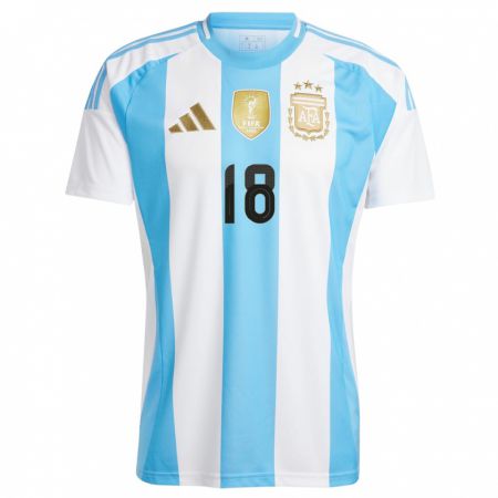 Kandiny Femme Maillot Argentine Luka Romero #18 Blanc Bleu Tenues Domicile 24-26 T-Shirt