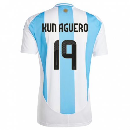 Kandiny Femme Maillot Argentine Sergio Aguero #19 Blanc Bleu Tenues Domicile 24-26 T-Shirt