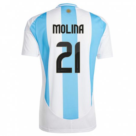Kandiny Femme Maillot Argentine Nahuel Molina #26 Blanc Bleu Tenues Domicile 24-26 T-Shirt