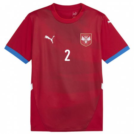 Kandiny Femme Maillot Serbie Uros Lazic #2 Rouge Tenues Domicile 24-26 T-Shirt