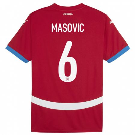 Kandiny Femme Maillot Serbie Erhan Masovic #6 Rouge Tenues Domicile 24-26 T-Shirt