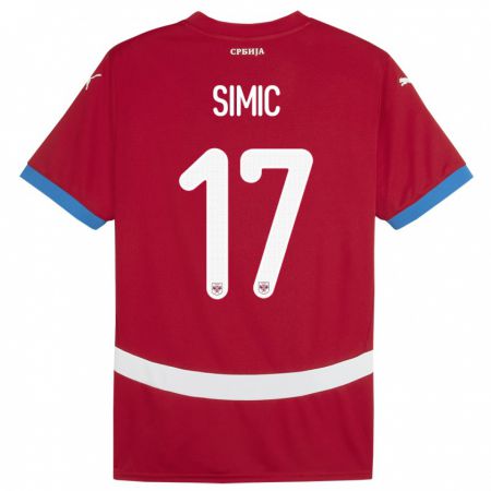 Kandiny Femme Maillot Serbie Jan Carlo Simic #17 Rouge Tenues Domicile 24-26 T-Shirt