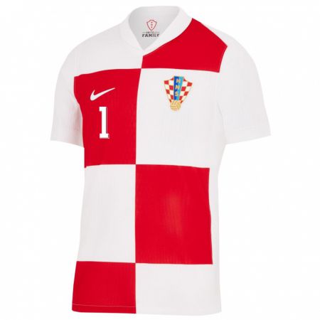 Kandiny Femme Maillot Croatie Dominik Livakovic #1 Blanc Rouge Tenues Domicile 24-26 T-Shirt