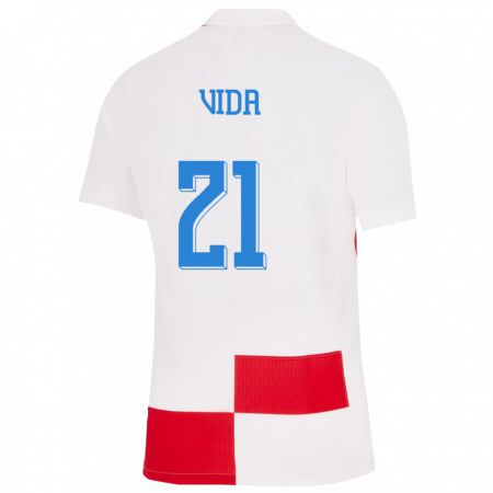 Kandiny Femme Maillot Croatie Domagoj Vida #21 Blanc Rouge Tenues Domicile 24-26 T-Shirt