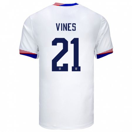 Kandiny Femme Maillot États-Unis Sam Vines #21 Blanc Tenues Domicile 24-26 T-Shirt