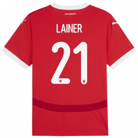 Kandiny Femme Maillot Autriche Stefan Lainer #21 Rouge Tenues Domicile 24-26 T-Shirt