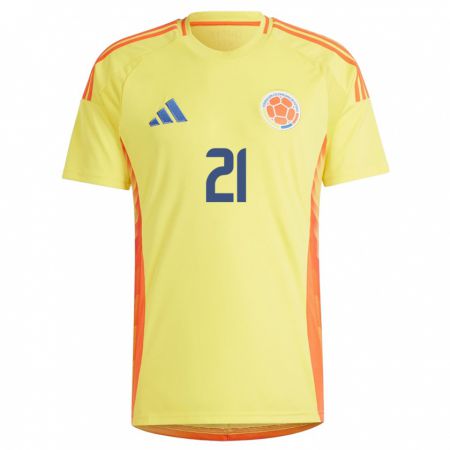 Kandiny Femme Maillot Colombie Juan Camilo Asprilla #21 Jaune Tenues Domicile 24-26 T-Shirt