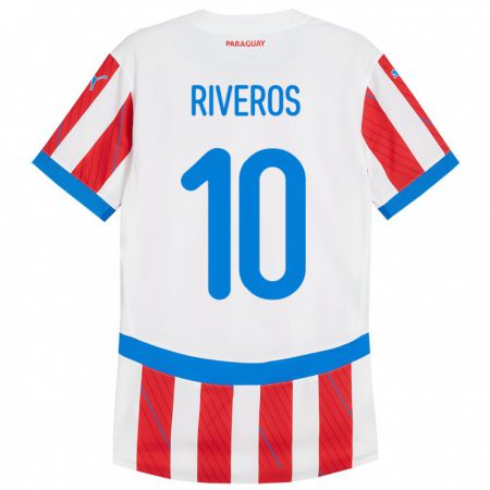 Kandiny Femme Maillot Paraguay Paulo Riveros #10 Blanc Rouge Tenues Domicile 24-26 T-Shirt