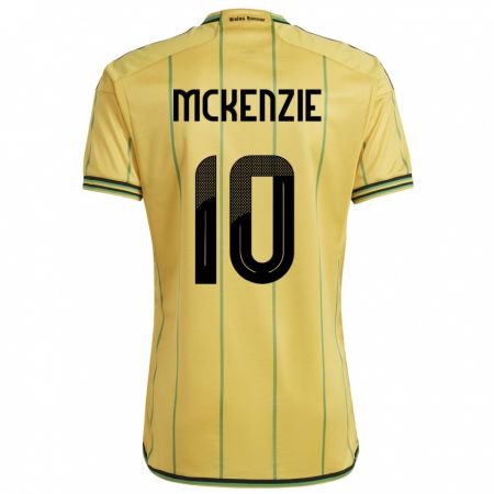 Kandiny Femme Maillot Jamaïque Denzel Mckenzie #10 Jaune Tenues Domicile 24-26 T-Shirt