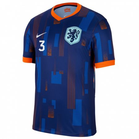 Kandiny Femme Maillot Pays-Bas Matthijs De Ligt #3 Bleu Tenues Extérieur 24-26 T-Shirt